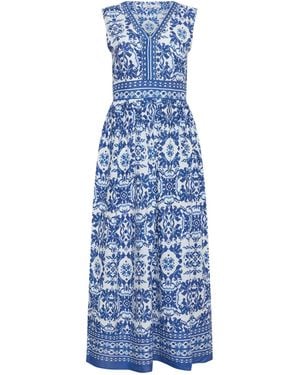 M Com Petite Border Trim Maxi Dress - Blue