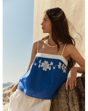 BHOEM Floral Embroidered Cotton Strappy Top - Blue