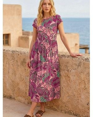 Roman Paisley Print Short Sleeve Midi Dress - Blue