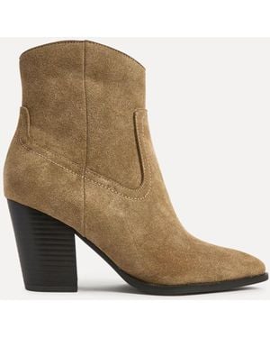 Linzi Taupe Canyon Suede Western Block Heel Ankle Boots - Natural