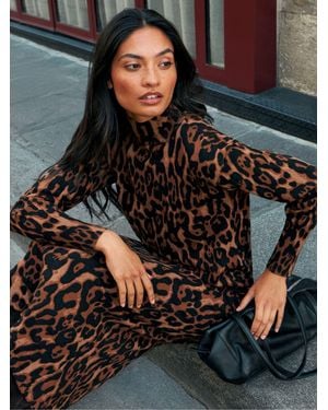 Ro & Zo Petite Leopard-Print Cotton And Cashmere-Blend Midi Dress - Black