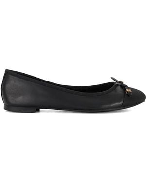 Dune Ground Wide Fit Leather Hallo Charm Trim Leather Ballet Shoes - Black