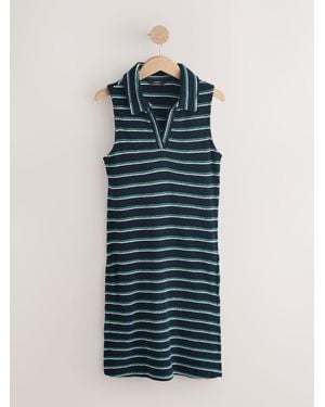 Next Stripe Towelling Polo Mini Dress - Blue