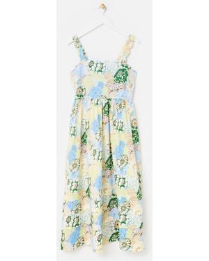 Oliver Bonas Floral Scalloped Strappy Midi Dress - Blue