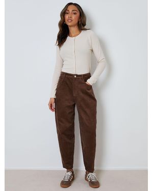 Threadbare Corduroy Barrel Leg Trousers - Brown