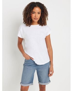 M Com High Waisted Denim Shorts - White