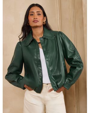 Love & Roses Love & Roses Forest Cutwork Faux Leather Bomber Jacket - Green