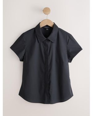 Next Fitted Stretch Essential Short Sleeve Shirt - Black