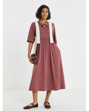 Simply Be Acid Wash Waist Detail Midi Dress - Red