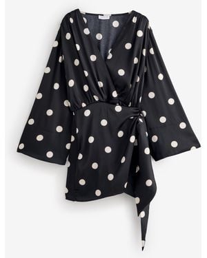 Loavies Polka Dot Wrap Mini Dress - Blue