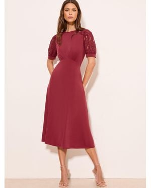 Lipsy Lace Short Sleeve Underbust Midi Jersey Dress - Red