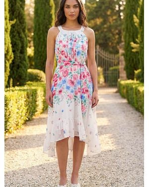 Roman Floral Print High Low Midi Dress - Yellow