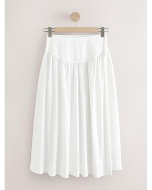 Next Cotton Poplin Drop Waist Midi Skirt - White