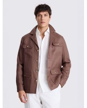 Moss Twill Linen Shacket - Brown