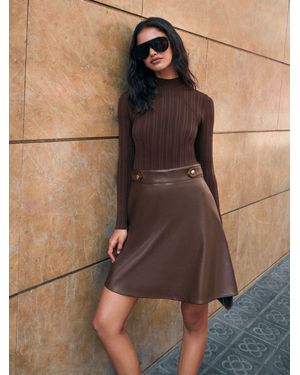 Friends Like These Pu Mix Knit Mini Dress - Brown