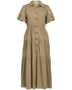 Gina Bacconi Carey Puff Sleeve Dress - Natural