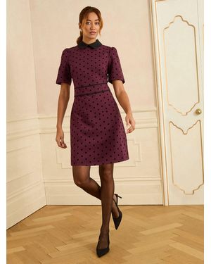 Love & Roses Petite Flocked Spot Short Sleeve Mini Dress - Natural