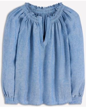 Boden Serena Pleat Neck Linen Top - Blue