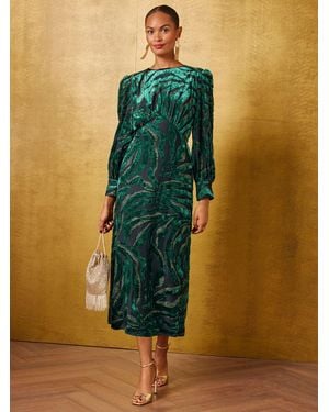 Love & Roses Zebra Metallic Burnout Midi Dress - Multicolor