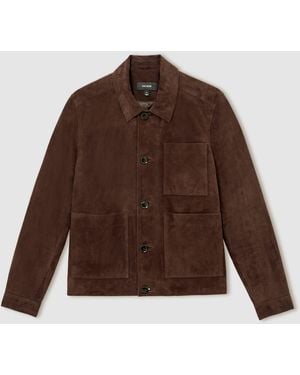 Reiss Suede Button-Through Trucker Jacket - Brown