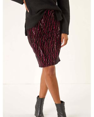 Roman Velvet Sequin Detail Pencil Skirt - Red