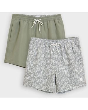 Threadbare Geo Print Quick Dry Swim Shorts 2 Pack - Blau
