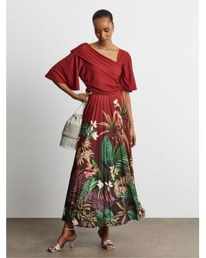 Joanna Hope Placement Print Pleated Jersey Dress - Red