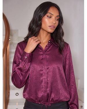 Roman Satin Tie Hem Shirt - Purple