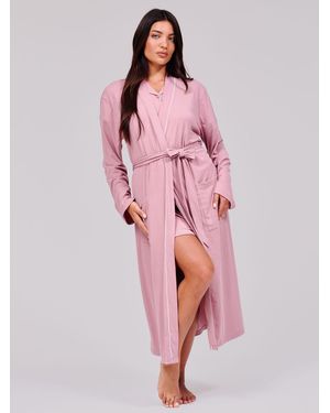 Loungeable Leichter, Gerippter Morgenmantel - Pink