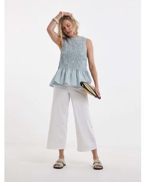 JD Williams Shirred Sleeveless Peplum Top - White
