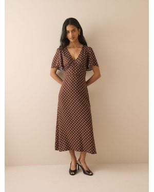 Nobody's Child Nobodys Child Polka Dot Atlas Midi Dress - Natural