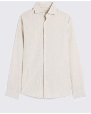 Moss Narrow Stripe Cotton Linen Shirt - White