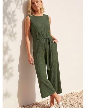 Roman Petite Textured Jumpsuit - Green
