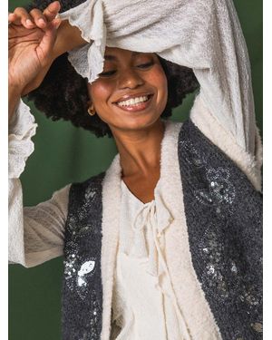 Roman Lace Ruffle Front Blouse - White