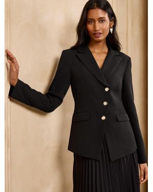 Love & Roses Tailored Asymetric Button Detail Blazer - Black
