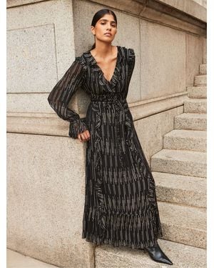 Ro & Zo Petite Lydia Foil Tie Waist Midaxi Dress - Metallic