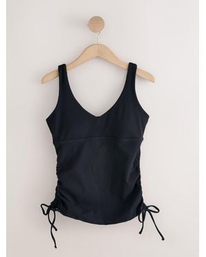 Self Ruched Plunge Vest Top - Black