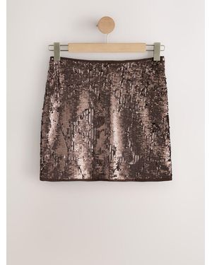 Next Chocolate Sequin Velvet Mini Skirt - Brown