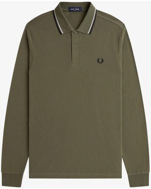 Fred Perry Long Sleeve Twin Tipped Polo Shirt - Green