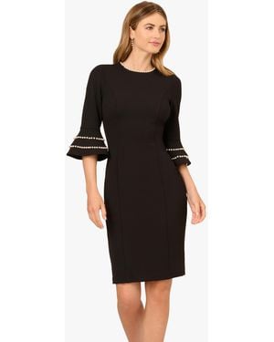 Adrianna Papell Petite Pearl Trimmed Midi Dress - Black