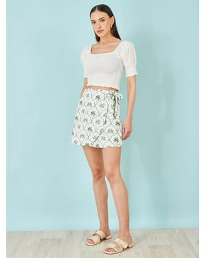 Yumi' Palm Print Cotton Wrap Skirt - Blue