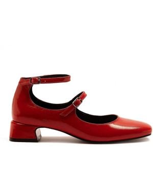 OFF THE HOOK Fleet Leather Block Heel Mary Jane Shoes - Red