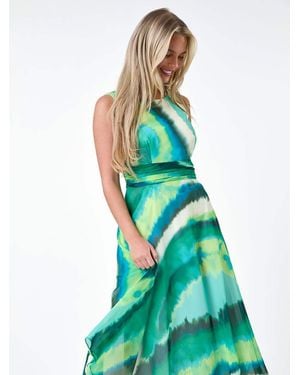 Roman Sleeveless Abstract Print Midi Dress - Green
