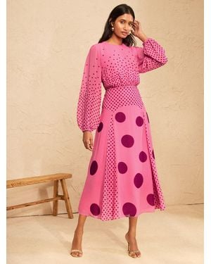 Love & Roses Chiffon Godet Skirt Midi Dress - Pink
