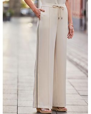 Sosandar Side Stripe Wide Leg Pants - Natural