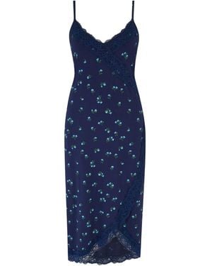 Pour Moi Floral Midi Sofa Loves Lace Hidden Support Soft Jersey Split Chemise - Blue