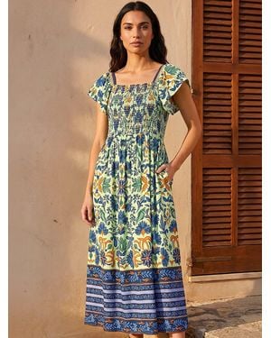 Roman Leaf Border Midi Dress - Green
