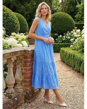 Roman Embroidered V-Neck Midi Dress - Green