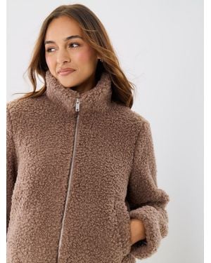 Threadbare Funnel Neck Borg Bomber Jacket - Brown