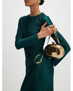 River Island Long Sleeve Plisse Midi Dress - Green